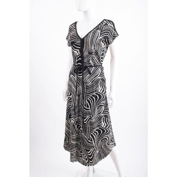 Lysse Womans Roselyn Midi Dress Size s Black White Zebra Design Belt Tie NWT - Picture 3 of 6